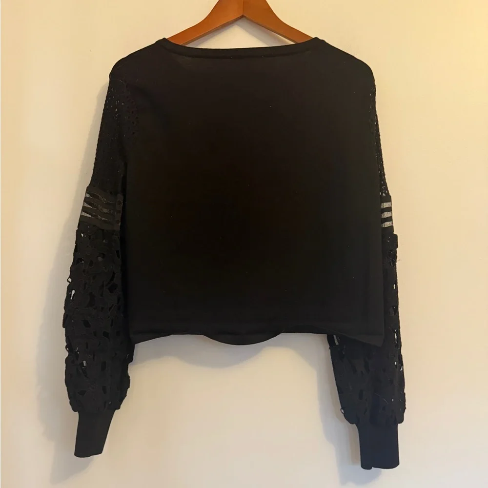 Sioni Women's Open Front Cardigan with Crochet/Sheer Puff Long Sleeves Size XL - Picture 10 of 16